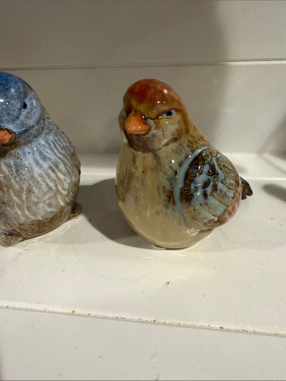 Ceramic Vintage  Decorative Bird Figurines - Blue & Brown